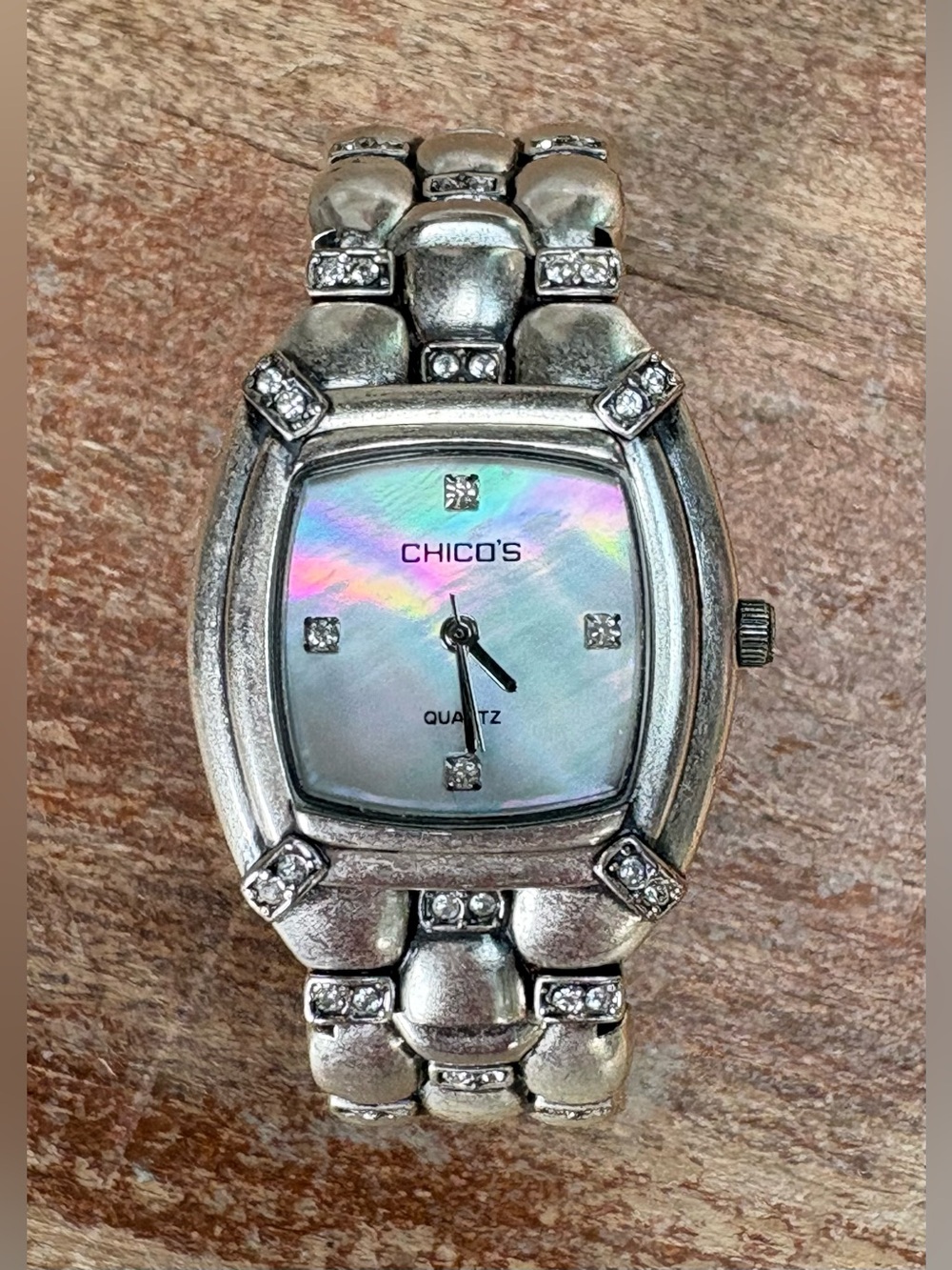 Chico's Silver-Tone Bracelet Watch with Iridescent Mother-of-Pearl Dial